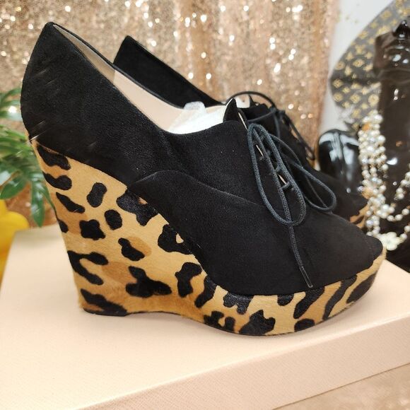 Prada Leopard Peep Toe Wedge Heel Authentic NIB - Picture 5 of 16